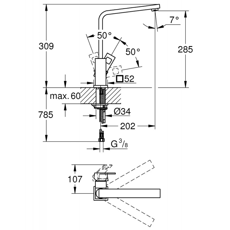 grohe Eurocube Mitigeur évier haut