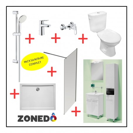 Pack installation complet Sanitaire - 1er Prix - Douche + Evier + WC